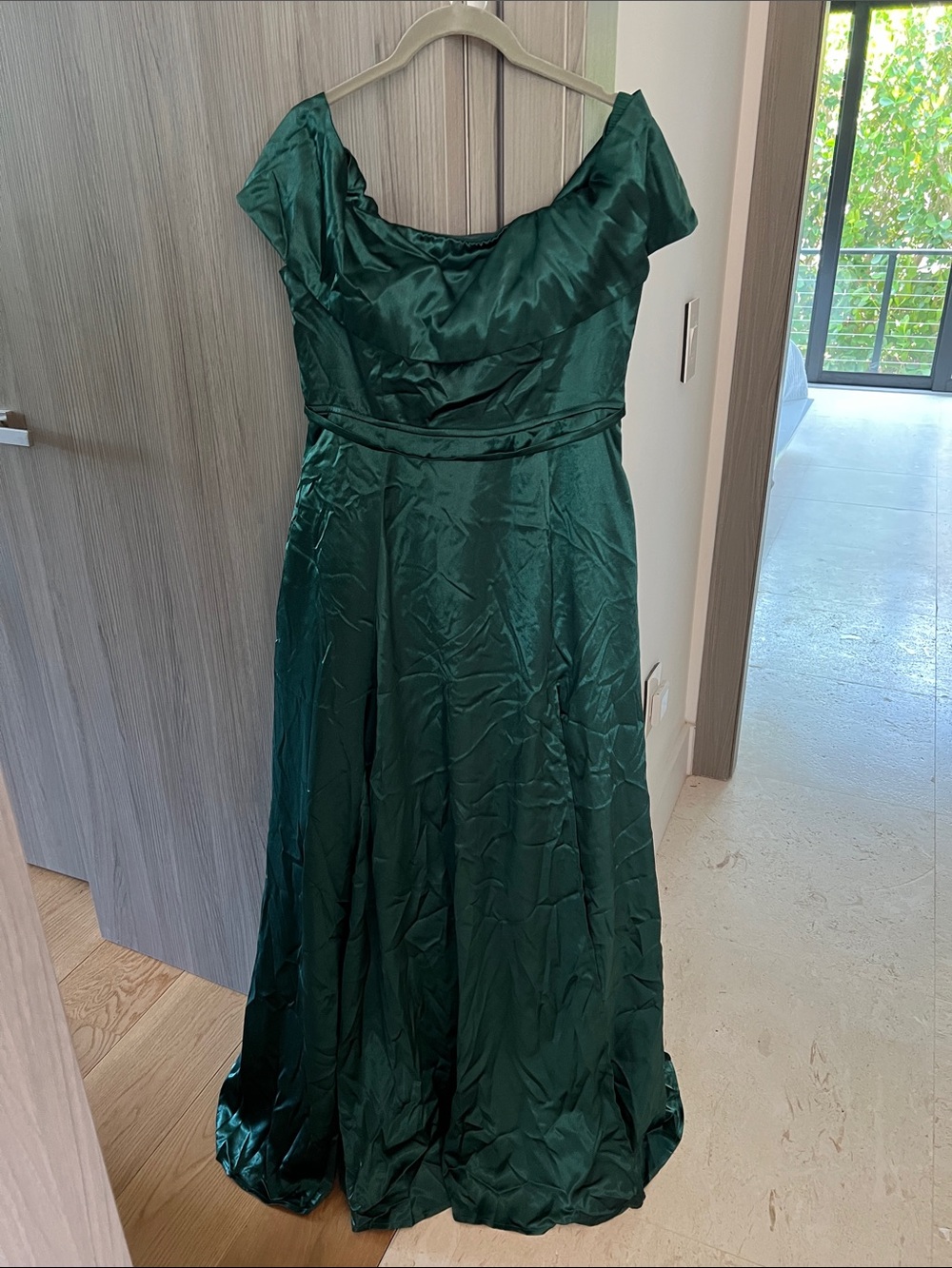 NWT LULU'S greatest hits forest green satin off shoulder ball gown L - Picture 2 of 14